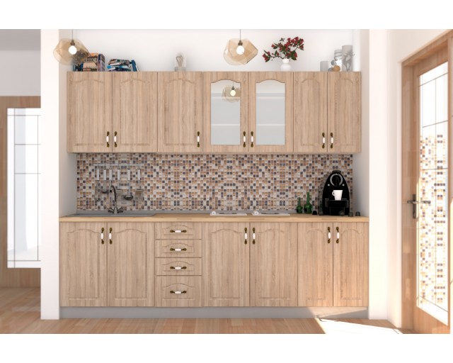 Bucatarie Zebra 2.6m MDF Sonoma - frezare mustata 